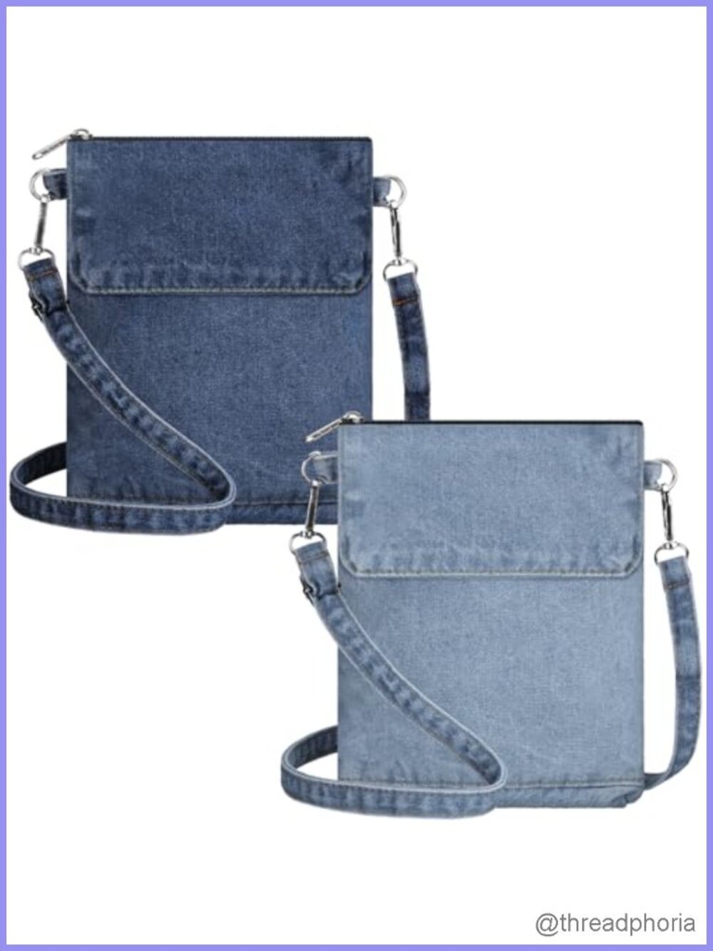 2 Pcs Denim Crossbody Bags Women Jean Phone Purse Shoulder